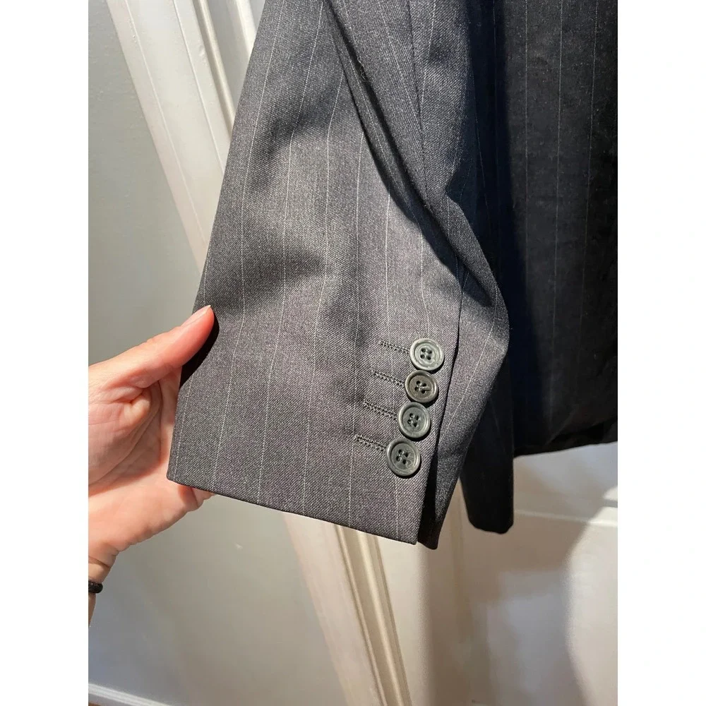 Enzo Tovare Angelico Super 100s Wool Pinstripe Blazer Made In Italy Grey 52/ 42R